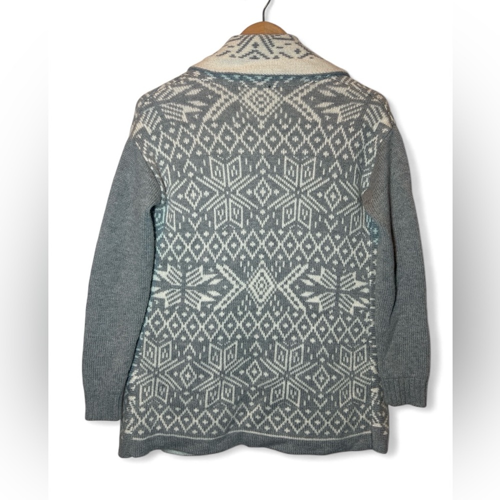 Talbots Wool Blend Open Cardigan Sweater Snowflake Geometric Aztec Size Petite - Picture 2 of 4